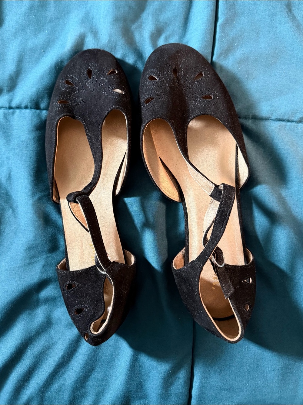 ModCloth Zest is History Black Faux Suede T-Strap Flats